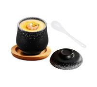 Olla de cerámica con tapa - Olla de porcelana de 250 ml y olla para guisar con tapa y cuchara, cuenco para pasta de cocina para hacer picadura de huevo | Para huevos, sopas de verduras, postres