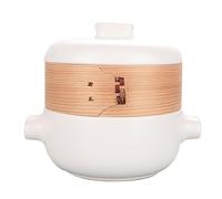 Olla de cerámica con Tapa | Olla sopera de cerámica, cazuela Redonda Japonesa, Olla de Barro, vaporera, vaporera de bambú Natural para la Cocina doméstica, Blanca, 1,5 l