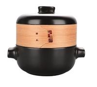 Olla de cerámica con Tapa | Olla sopera de cerámica, cazuela Redonda Japonesa, Olla de Barro, vaporera, vaporera de bambú Natural para la Cocina doméstica, Negra, 2,5 l
