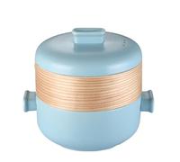 Olla de cerámica con Tapa | Olla sopera de cerámica, cazuela Redonda Japonesa, Olla de Barro, vaporera, vaporera de bambú Natural para la Cocina del hogar, Azul, 1,5 l