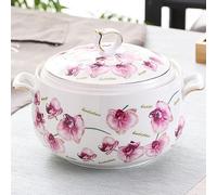 Olla de cerámica con Tapa | Sopera de cerámica con Tapa, Gran Capacidad, Olla sopera Redonda con Tapa y Asas, para Fideos y guisos, Apta para microondas y lavavajillas, c