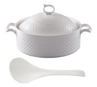 Olla de cerámica for cocinar, cacerolas pequeñas cobre, sopera con tapa, redonda blanca 2, l, for servir