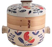 Olla de cerámica multifuncional con vaporizador de bambú, utensilios de cocina al vapor for estofado de estilo japonés for cocina(4L)