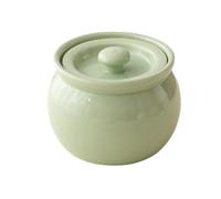 Olla de cerámica para guisar de 350 ml/400 ml con tapa, olla de porcelana para cocinar al vapor, cuenco de sopa, olla de barro a fuego lento (verde)