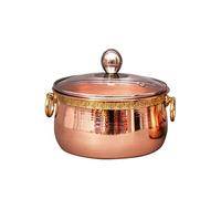 Olla de cocción de cobre con tapa de vidrio, vaporera hecha a mano para sopa y guiso, cacerola profunda para una cocción eficiente