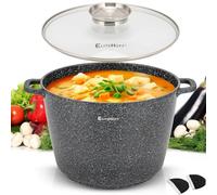 Olla de Cocina Antiadherente EliteHoff con Tapa, Olla de Aluminio para Sopa, Gran Olla de Mármol para Inducción, Olla de Inducción para Todo Tipo de Cocinas (Negro, 10L Ø 28cm)