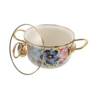 Olla de Cocina Esmaltada Vintage de 2,11 Cuartos con Tapa de Vidrio | Acabado Floral Retro, Doble Asa, Supervisión Fácil Cocción, Uso en Cocina