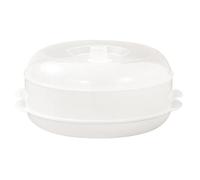 Olla de cocina para microondas, 22 x 17 cm, cuenco de preparación de alimentos, vaporizador de polipropileno con tapa, recipiente multifuncional apilable para verduras, pescado, arroz, almuerzo, cena