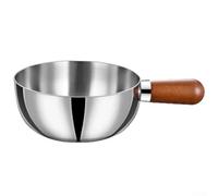 Olla de comida para bebés con cuerpo de acero inoxidable y mango ergonómico de madera, diseñada para cocinar, incluyendo freír y hervir, se adapta a estufas de inducción y gas (14 cm)