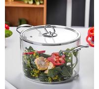 Olla de cristal con tapa -40-300 °C 20 x 29,5 cm con 2 asas resistentes al calor, olla de calabaza, antiadherente, moderna, simple, olla de cristal, olla de cristal, olla transparente (L)