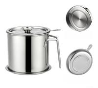 Olla de filtro de aceite de acero inoxidable, 1 L, con tapa, colador de malla 80, filtro de aceite para freír, antigoteo, boquilla en V, apta para lavavajillas, plata, 13,5 x 12,5 cm