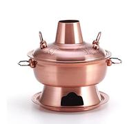 Olla de Fondue de Cobre, Olla Caliente Tradicional China, Olla Caliente de Acero Inoxidable para shabu-shabu con Chimenea para cocinar a la brasa (30 cm)