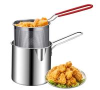 Olla de freidora profunda con canasta 2 piezas/set 1.2l manipulado con manzana de acero inoxidable espejo sin recubrimiento ollas de freír cepilladas para papas fritas de pescado freidora de pescado