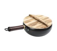 Olla de hierro con tapa de madera, 24 cm, diseño de vientre para el hogar para cocinar guiso y retener el calor en estufas estándar (tapa de madera)