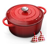 Olla de Hierro Fundido - 26cm Cacerola Holandesa de Esmaltado con Tapa, Topbooc Redonda Sartén Dutch Oven Sarten Cocotte para Hornear Pan, Guisar, Cocinar, para Cocinas de Inducción, Horno, Gas, 5L
