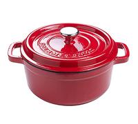 Olla de Hierro Fundido Antiadherente Cocotte 24 cm 3.6 Litros Cazuela Esmaltada Induccion Horno Holandes Coccion Lenta Cocina Profesional Resistente uso Intensivo Hogar Color Roja XSQUO