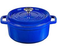 Olla de Hierro Fundido Antiadherente Cocotte 24 cm 3.6 Litros Cazuela Esmaltada Induccion Horno Holandes Coccion Lenta Cocina Profesional Resistente uso Intensivo Hogar Color Azul XSQUO