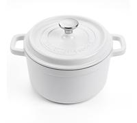 Olla de Hierro Fundido Antiadherente Cocotte 24 cm 3.6 Litros Cazuela Esmaltada Induccion Horno Holandes Coccion Lenta Cocina Profesional Resistente uso Intensivo Hogar Color Blanca XSQUO