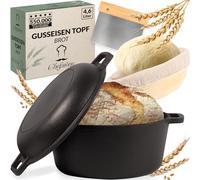 Olla de hierro fundido de 26 cm, apta para inducción, 2 en 1, con tapa, para hornear pan, olla con práctica doble función, olla para pan con tapa, 4,6 l