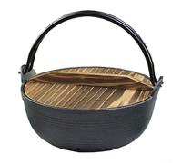 Olla de hierro fundido de 28 cm sin revestimiento de hierro de cerdo para cocinar lentamente, estofado, estofado, horno, seguro, negro, 28 x 28 x 23 cm (cubierta de cedro de 19 cm)