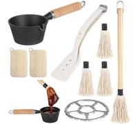 Olla de hierro fundido de 4.3 pulgadas, incluye cepillo para fregona, 3 recambios, esponjas de lufa, olla de fusión con estante, accesorios de barbacoa para parrilla, ahumador, estufa