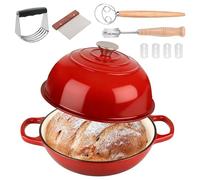 Olla de Hierro Fundido Esmaltada 5,7L Oval, Dutch Oven 26 cm con Tapa, Asas de Madera y Accesorios para Pan, Horno hasta 260°C, Todas Vitrocerámicas e Inducción