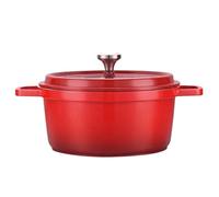 Olla De Hierro Fundido Mini olla de aluminio fundido, cacerola antiadherente, preservación del calor, utensilios cocina con tapa, horno, for el hogar(24CM,Red)