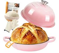 Olla de Hierro Fundido para Hornear Pan,26cm Dutch Oven | 5,7L Cacerola Holandesa de Esmaltado,Olla para pan con Cesta de Fermentación,para Cocinar,Hornear,Estofar y Asar (Rosa)