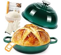 Olla de Hierro Fundido para Hornear Pan,26cm Dutch Oven | 5,7L Cacerola Holandesa de Esmaltado,Olla para pan con Cesta de Fermentación,para Cocinar,Hornear,Estofar y Asar (Verde)