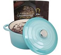 Olla de hierro fundido para hornear pan de 24 cm - 3,5 L, cacerola de hierro fundido esmaltada para cocer, hornear y freír, con tapa de inducción (3,5 L, azul)