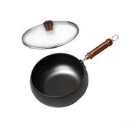 Olla de hierro hecha a mano con gran vientre sin revestimiento para cocinar consciente de la salud adecuada para todas las recetas (olla de 24 cm+tapa de vidrio)
