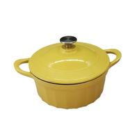 Olla de horno hierro fundido esmaltado con tapa, horneado pan, cocina, redondo, asas dobles Para Todo Tipo De Estufas(Bright yellow)