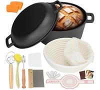 Olla de horno holandés de hierro fundido de 5QT (Kit de inicio para masa madre con cesta de fermentación, cuchilla y tapa - Ideal para hornear pan) (Cocina familiar, freír, guisar y barbacoa)
