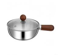 Olla de leche calentador de mantequilla - Cazo de leche de acero inoxidable con mango de madera - para derretir café chocolate - Diseño de fondo plano - Olla de sopa, sartén pequeña (16 cm con tapa)