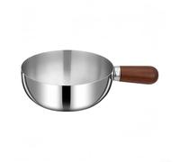 Olla de leche calentador de mantequilla - Cazo de leche de acero inoxidable con mango de madera - para derretir café chocolate - Diseño de fondo plano - Olla de sopa, sartén pequeña (14 cm)