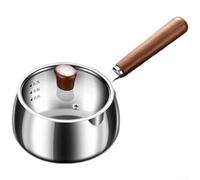 Olla de leche de acero inoxidable 316 con fondo de triple capa para calentar uniformemente en varias estufas, mango de nogal con protección contra el calor, diseño de boquilla de doble cara y tapa de