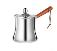 Olla de leche de acero inoxidable, 9 x 10 x 14 cm, a prueba de derrames, con mango de madera, compatible con múltiples estufas, diseño ergonómico para elaboración casera (350 ml)