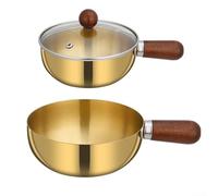 Olla de leche de acero inoxidable con mango de madera resistente al calor para uso en todo tipo de estufas, incluyendo inducción al preparar salsas, bebidas o granos (14 cm con tapa)