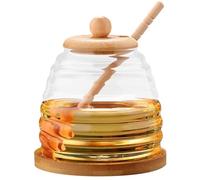 Olla de miel con tapa, tarros de miel con cuchara, 500 ml, macetas de miel en forma de colmena, dispensador de miel, tarro de miel con cuchara de miel de madera, tarro de miel con tapa de madera
