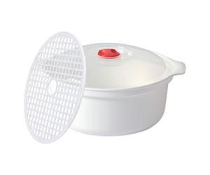Olla de patatas para microondas, cuenco de vapor de 9.84 pulgadas, recipiente de polipropileno, vaporizador de verduras de alimenticio con alfombrilla interior y resistencia al calor que hace