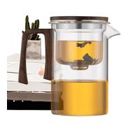 Olla de té grande segura - Hervidor de cristal con infusor, olla de preparación transparente | Jarra de filtro de borosilicato, agarre de mango de madera, diseño duradero resistente al calor, tetera