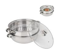 Olla de vapor apilada, con tapa de vidrio, 2 contenedores, vapor de acero inoxidable y cesta de vapor de 29 cm de diámetro