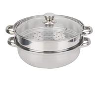 Olla de vapor de 2 capas, cocina de vapor de acero inoxidable de 11 pulgadas, utensilios de cocina de vapor de sopa de doble caldera con tapa de vidrio y mango engrosado