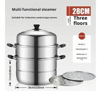 Olla de vapor de acero inoxidable de 3 capas de 28 cm con , vaporera multiusos para estufa de gas, cocedor de inducción, olla de vapor grande para cocina