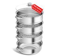 Olla de vapor - Olla de vapor de 28 cm de acero inoxidable, cocina de vapor con cesta, 4/5 pisos con tapa, ideal para verduras, mariscos, sopas, estofados y pasta (4 plantas)
