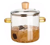 Olla de vidrio para cocinar, olla de vidrio de 2, 3 L con tapa, sopera de sopa transparente de doble asa de alto borosilicato con tapa para pasta, leche, guiso, café, decoración de jardín