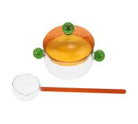 Olla de Vidrio para Sopa 250ml con Tapa y Cuchara para Cocina | Vidrio Transparente, Diseño Redondo Encantador, Uso Doméstico, Permite Observar la Cocción, Fácil de Voltear