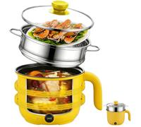 Olla eléctrica Hot Pot, 1,5 L, pequeña olla eléctrica con cesta de vapor, de acero inoxidable, 600 W, olla de pasta portátil, sartén multifunción para el hogar, la oficina y el dormitorio de