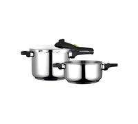 FAGOR RAPID XPRESS olla a presión Súper rápida, Acero Inoxidable, Todo Tipo de cocinas, INDUCCION Fondo termo difusor IMPAKSTEEL Muy Resistente, 5 Sistemas de Seguridad, 2 Niveles de presión (4L+6L)