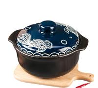 Olla for estofado de cazuela cerámica 114oz/3400ml, con patrón en relieve pescado azul, perfecta for cocina a fuego abierto, Gas, sopa Para Todo Tipo De Estufas